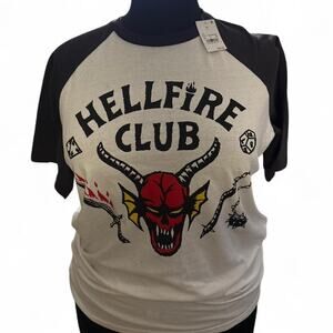 Hellfire Club Stranger Things Black White Raglan Graphic Tee Large NWT